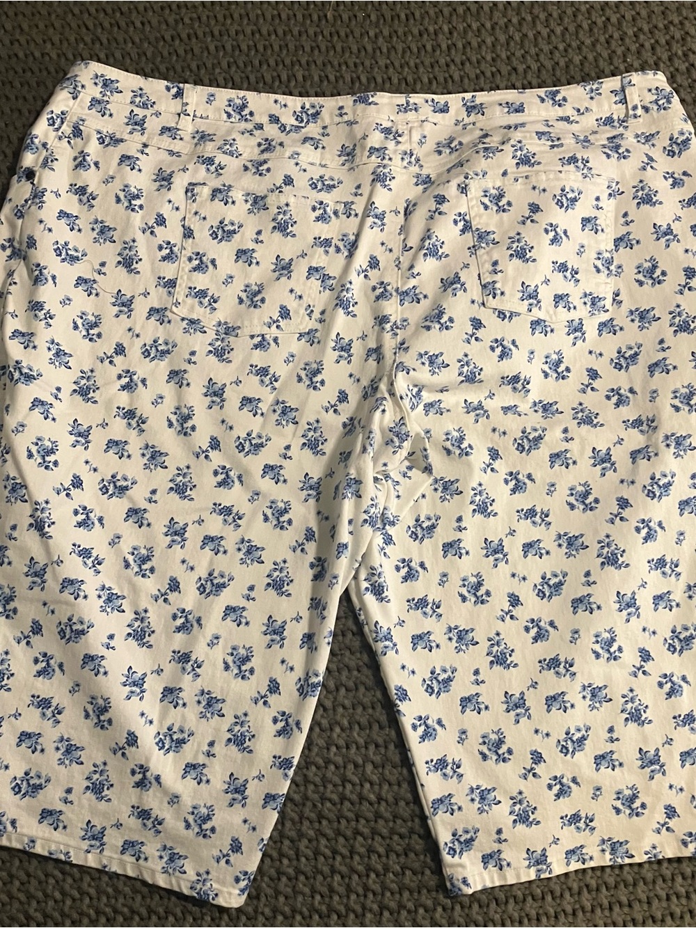Woman Within white denim capris with blue floral print size 32WP